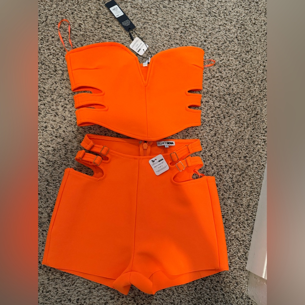 Fashion Nova Orange Women Shorts Set